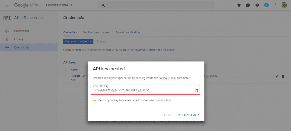 how to enable google drive api for updraft backup